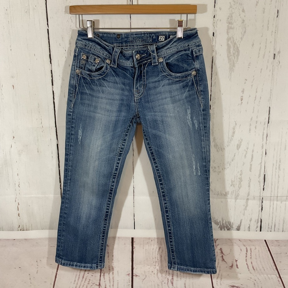Miss Me‎ Jeans Womens 27 Cuffed Capri Studded Rhinestones Embroidered Western